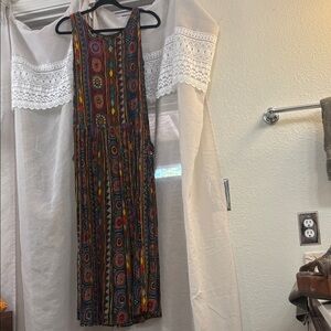 Bila Multicolor Patterned Midi Dress with Strappy Sleeves